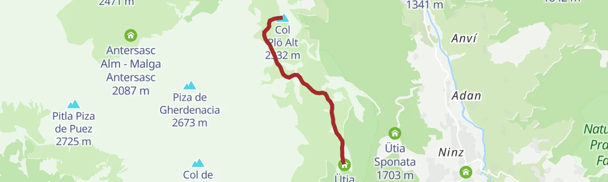 Route map: From the hut Ütia Gardenacia to the Col Plö Alt